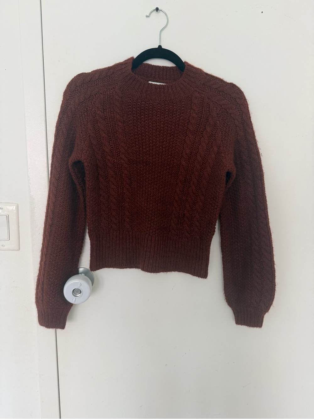 Reformation Alpaca Chocolate Brown Cable Crewneck Sweater